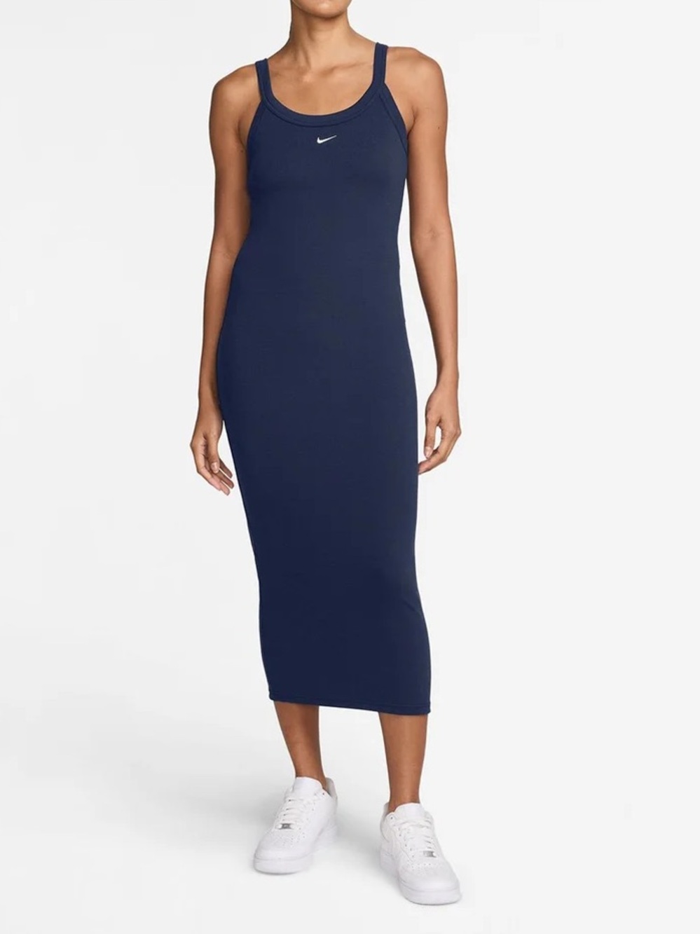 Women’s Nike Sportswear Chill Knit Tight Mini-Rib Tank Dress Midnight Navy Sz M